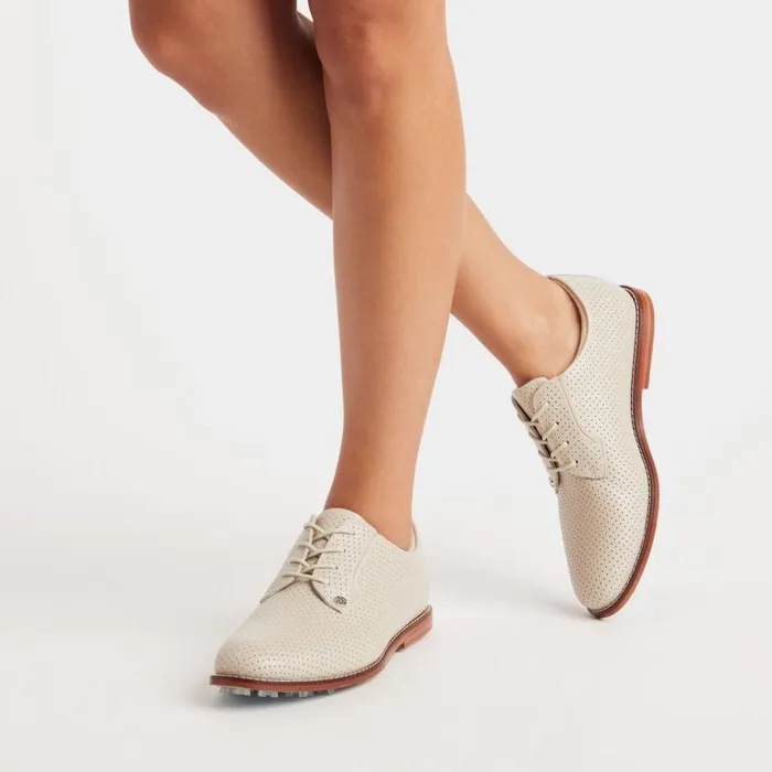 Women GFORE Beige White Perforated Gallivanter Luxe Leather Golf Shoes