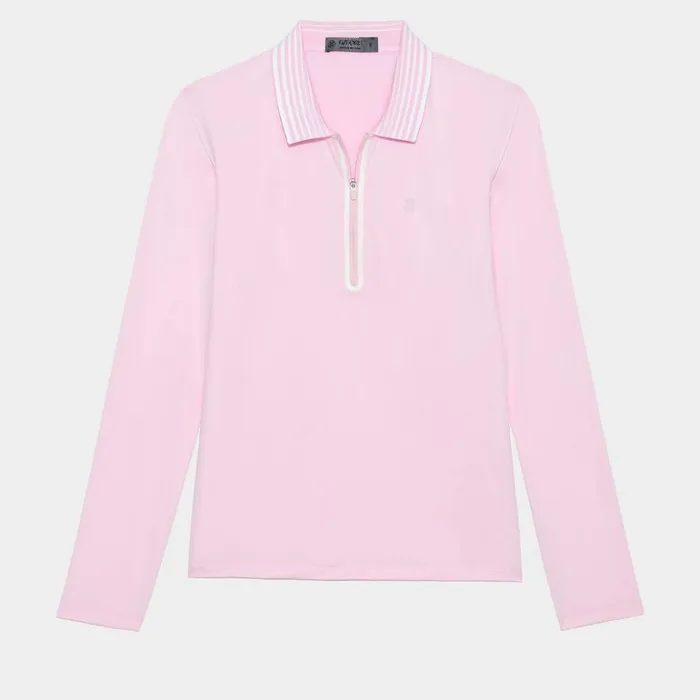 Women GFORE Rose Pink Featherweight Zip Golf Polo