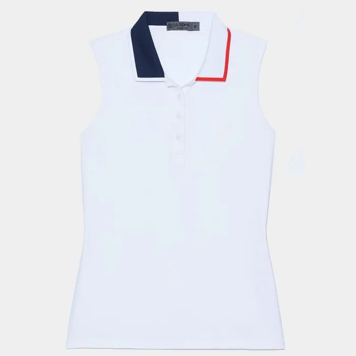 Women GFORE White Contrast Collar Silky Tech Nylon Golf Polo