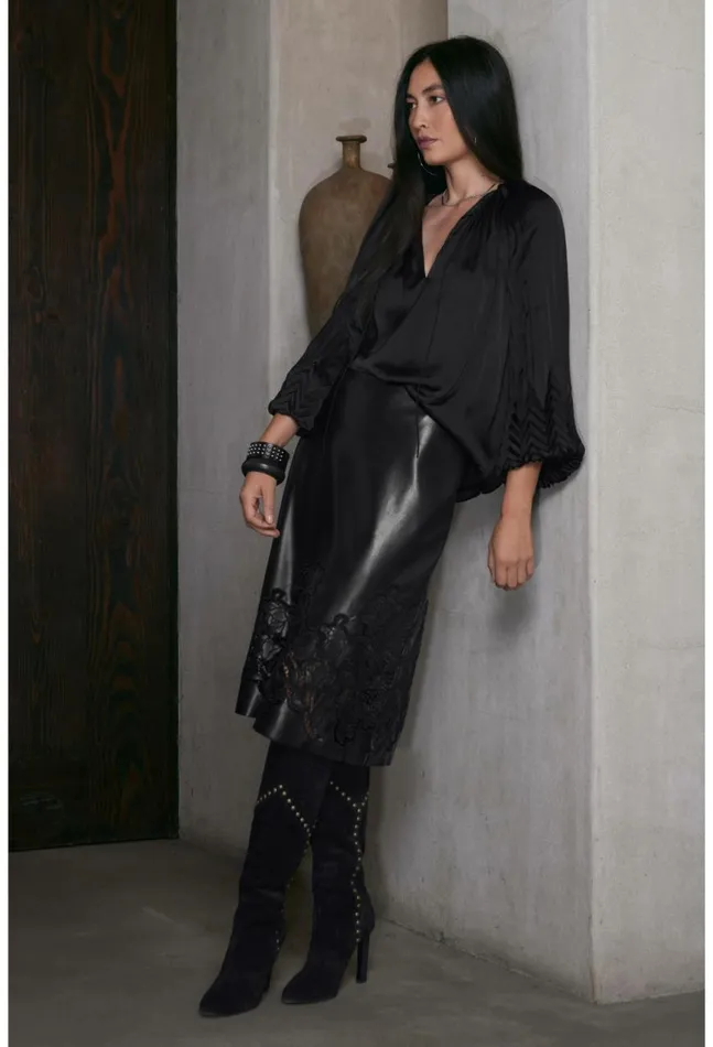 Women Gemma Pleated Blouse Black Johnny Was Tops