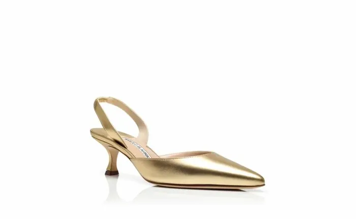 Women Gold Nappa Leather Slingback Pumps Manolo Blahnik Pumps