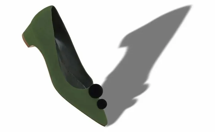 Women Green And Black Suede Pom Pom Detail Pumps Manolo Blahnik Pumps