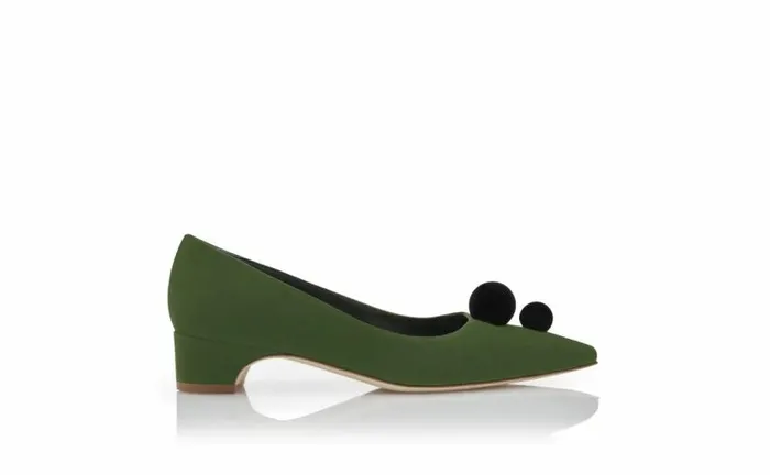 Women Green And Black Suede Pom Pom Detail Pumps Manolo Blahnik Pumps