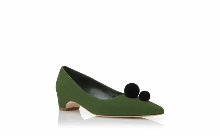 Women Green And Black Suede Pom Pom Detail Pumps Manolo Blahnik Pumps