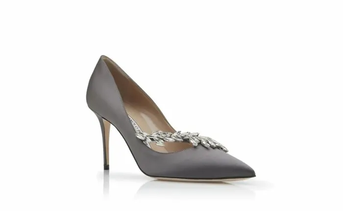 Women Grey Satin Jewel Buckle Pumps Manolo Blahnik Pumps