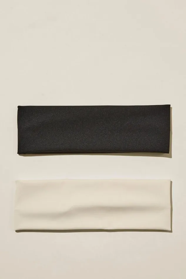 Women Hair Accessories Cotton On 2Pk Soft Headband Black and Ecru Smooth