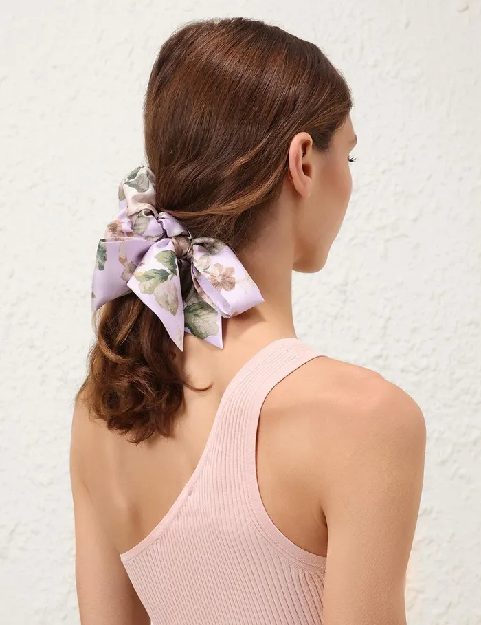 Women Hair Accessories Zimmermann Printed Silk Scrunchie Lilac Floral