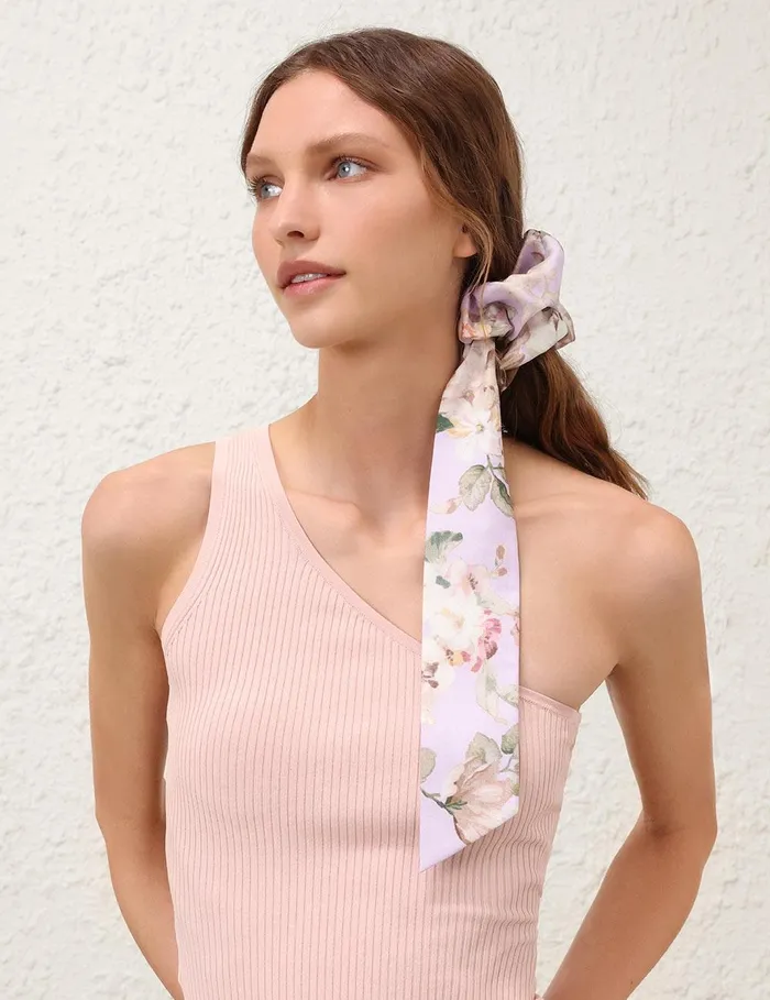 Women Hair Accessories Zimmermann Printed Silk Scrunchie Lilac Floral