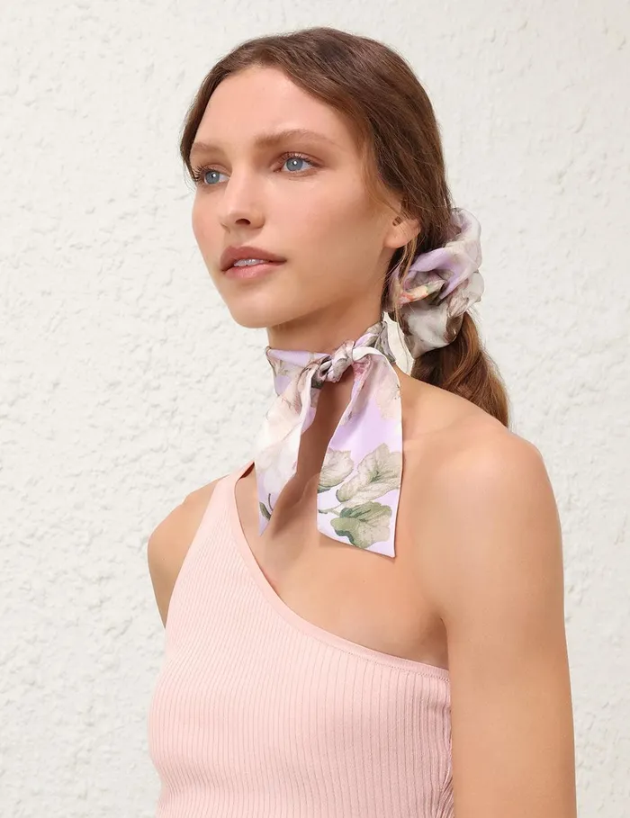 Women Hair Accessories Zimmermann Printed Silk Scrunchie Lilac Floral