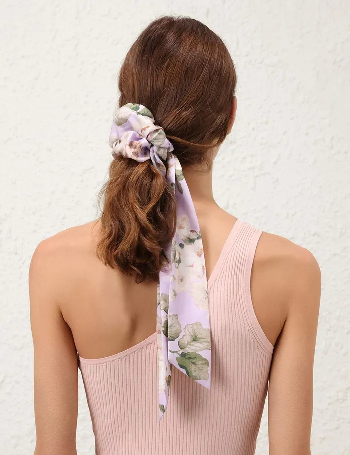 Women Hair Accessories Zimmermann Printed Silk Scrunchie Lilac Floral