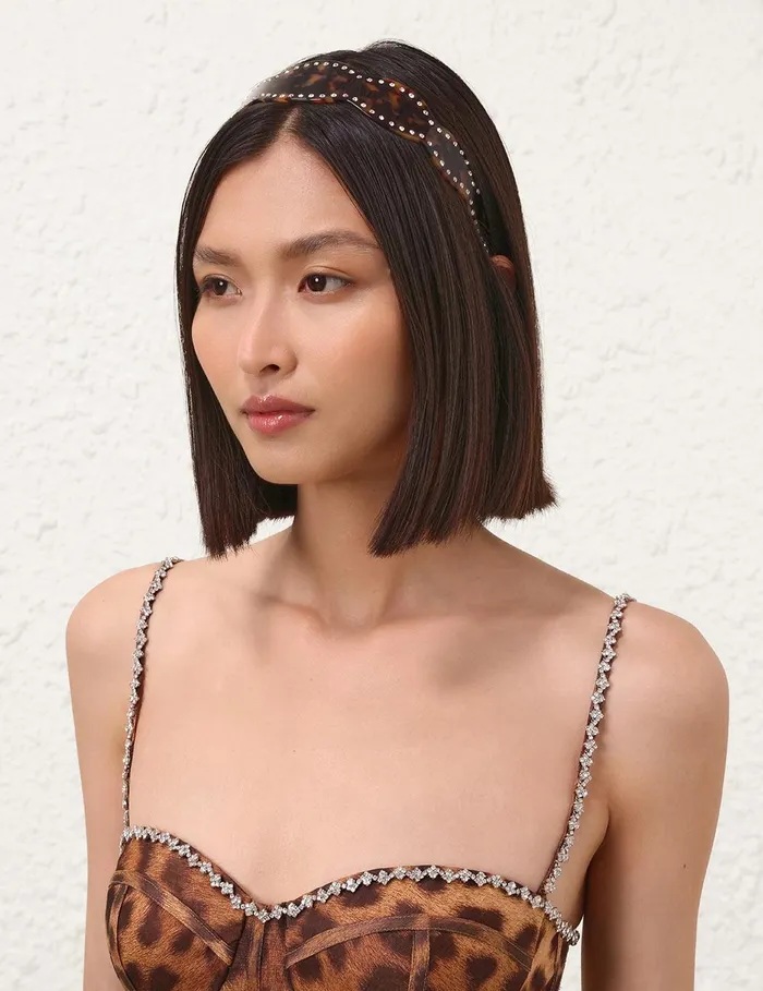 Women Hair Accessories Zimmermann Rhinestone Headband Havana
