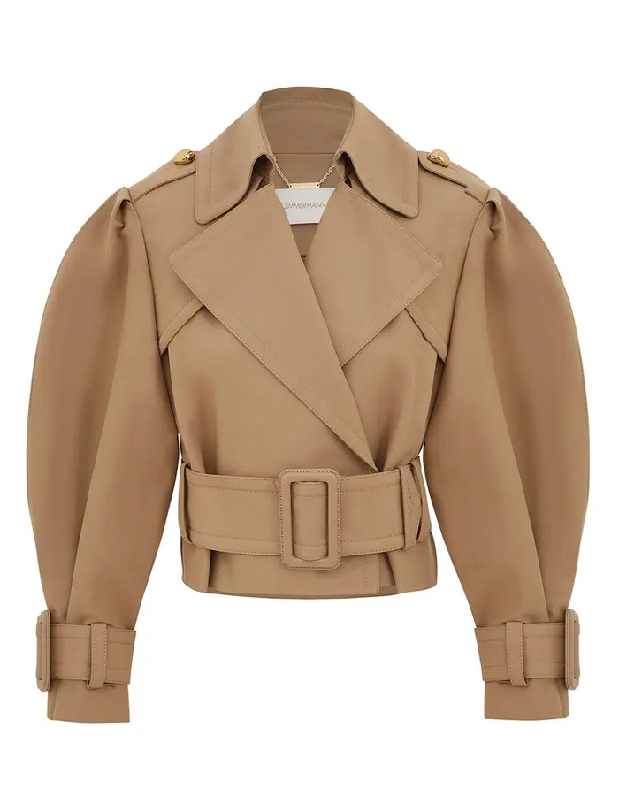 Women Jackets and Coats Zimmermann Crush Cropped Trench Coat Khaki