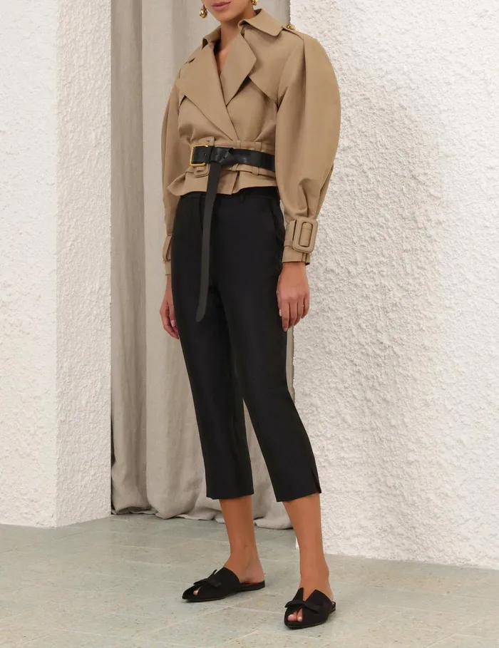 Women Jackets and Coats Zimmermann Crush Cropped Trench Coat Khaki