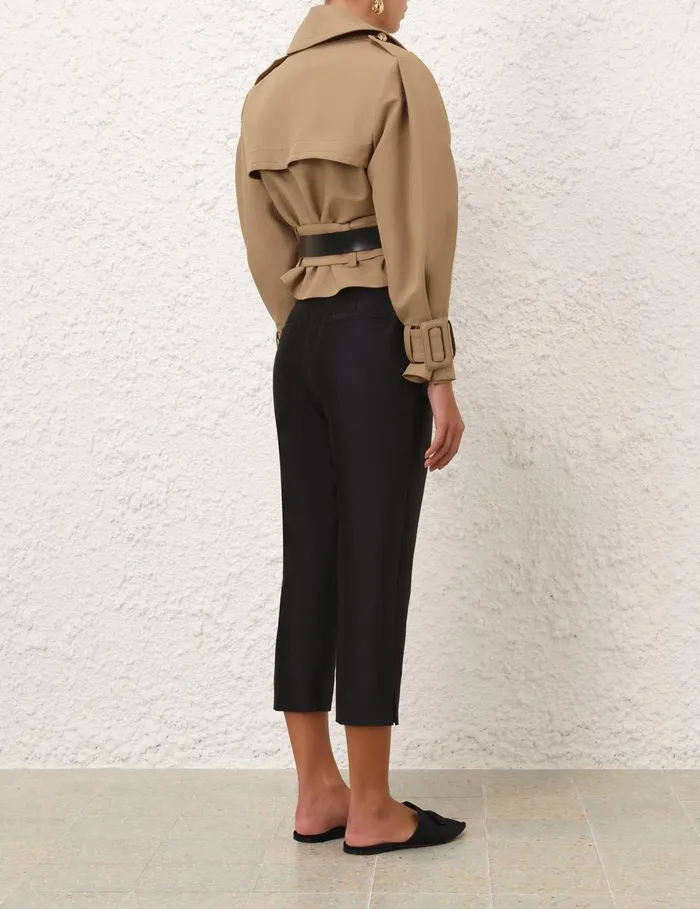 Women Jackets and Coats Zimmermann Crush Cropped Trench Coat Khaki