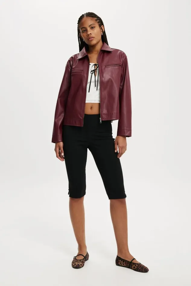 Women Jackets Cotton On Ivy Faux Leather Jacket Deep Cherry