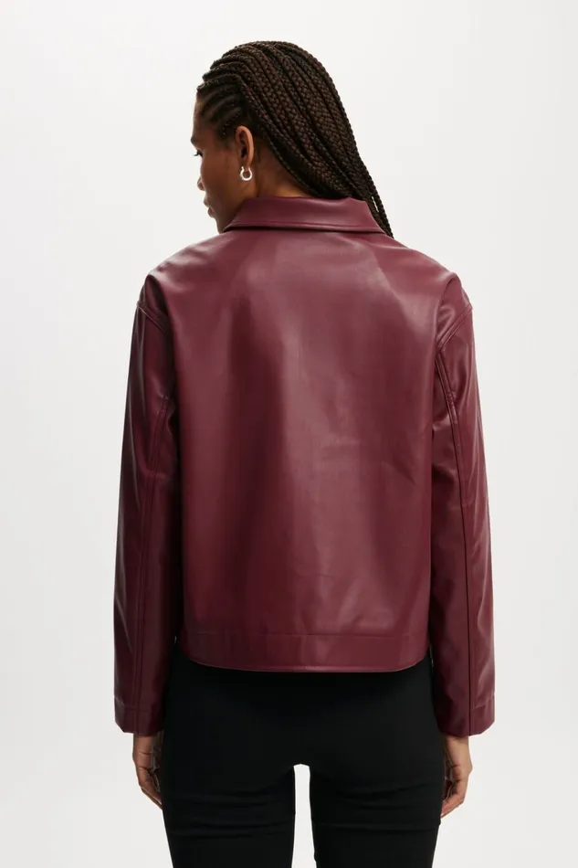 Women Jackets Cotton On Ivy Faux Leather Jacket Deep Cherry