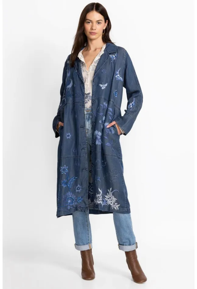 Women Jazmine Duster Coat Denim Blue Johnny Was Outerwear