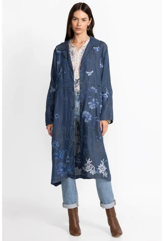 Women Jazmine Duster Coat Denim Blue Johnny Was Outerwear
