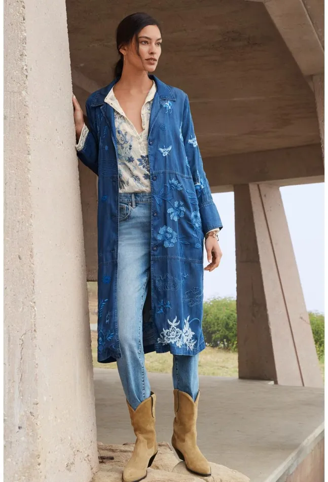 Women Jazmine Duster Coat Denim Blue Johnny Was Outerwear