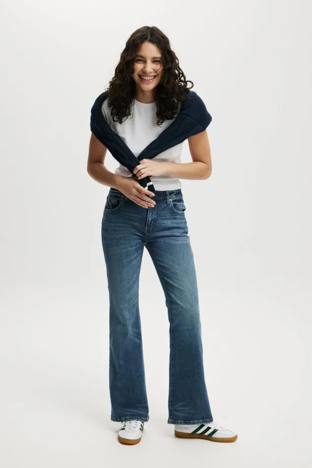 Women Jeans Cotton On Stretch Bootcut Flare Jean Bottle Blue