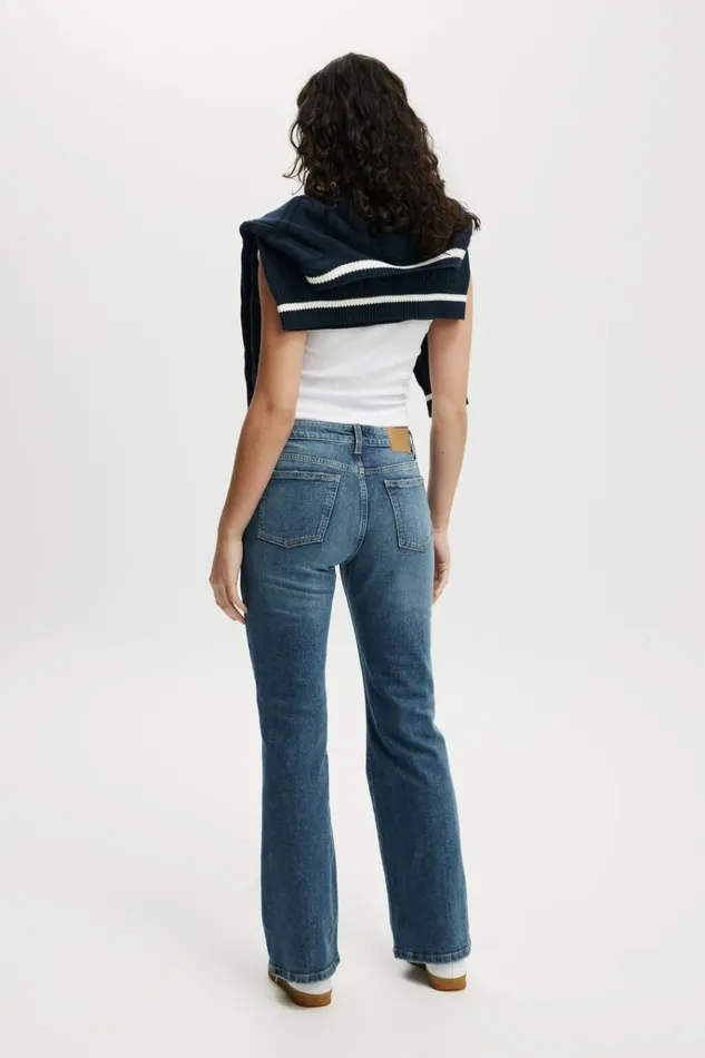 Women Jeans Cotton On Stretch Bootcut Flare Jean Bottle Blue