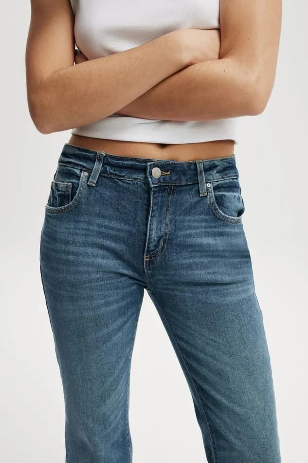 Women Jeans Cotton On Stretch Bootcut Flare Jean Bottle Blue