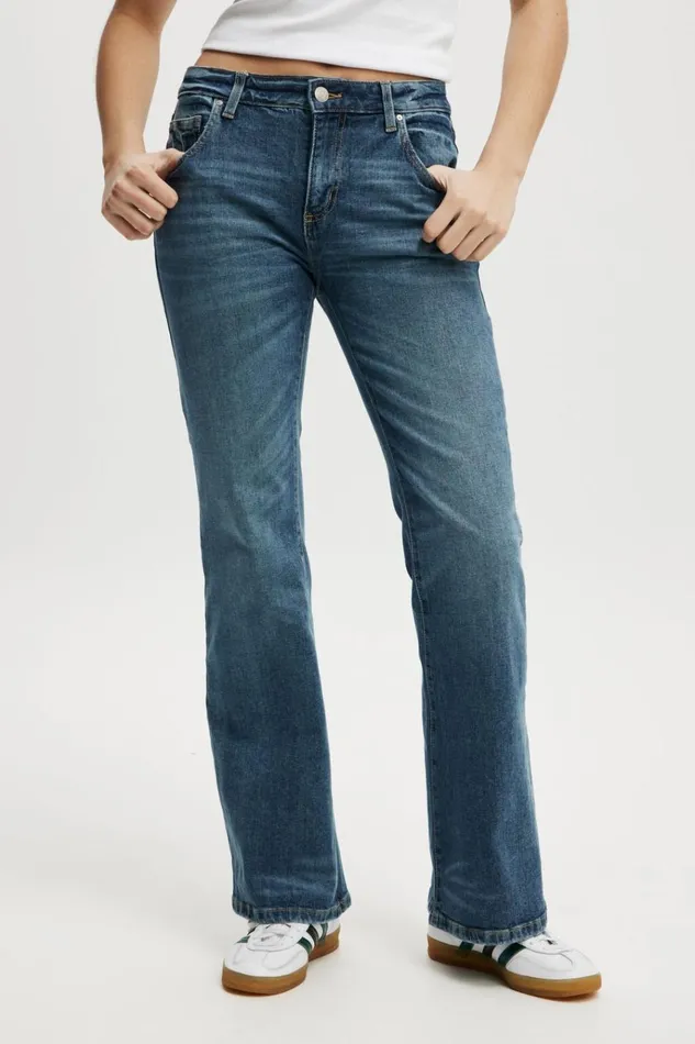Women Jeans Cotton On Stretch Bootcut Flare Jean Bottle Blue