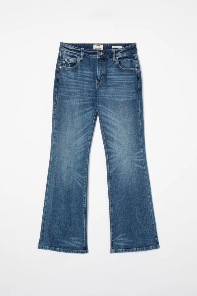Women Jeans Cotton On Stretch Bootcut Flare Jean Bottle Blue