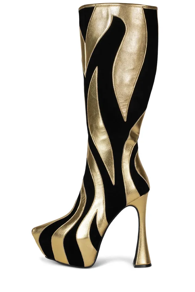 Women Jeffrey Campbell Boot UNTAMED Black Suede Gold