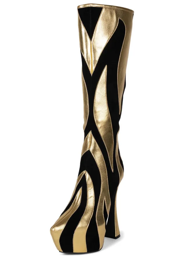 Women Jeffrey Campbell Boot UNTAMED Black Suede Gold