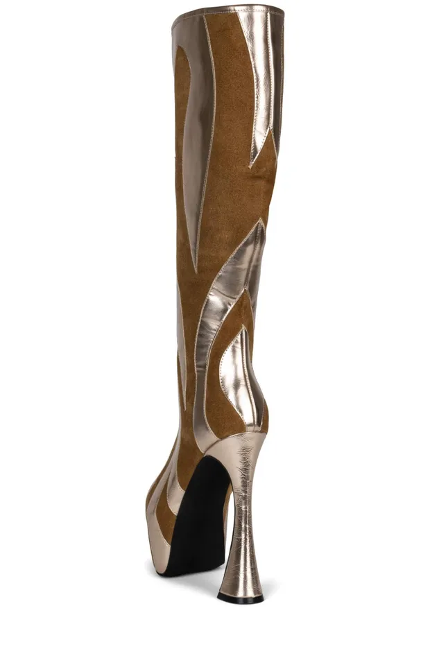 Women Jeffrey Campbell Boot UNTAMED Black Suede Gold