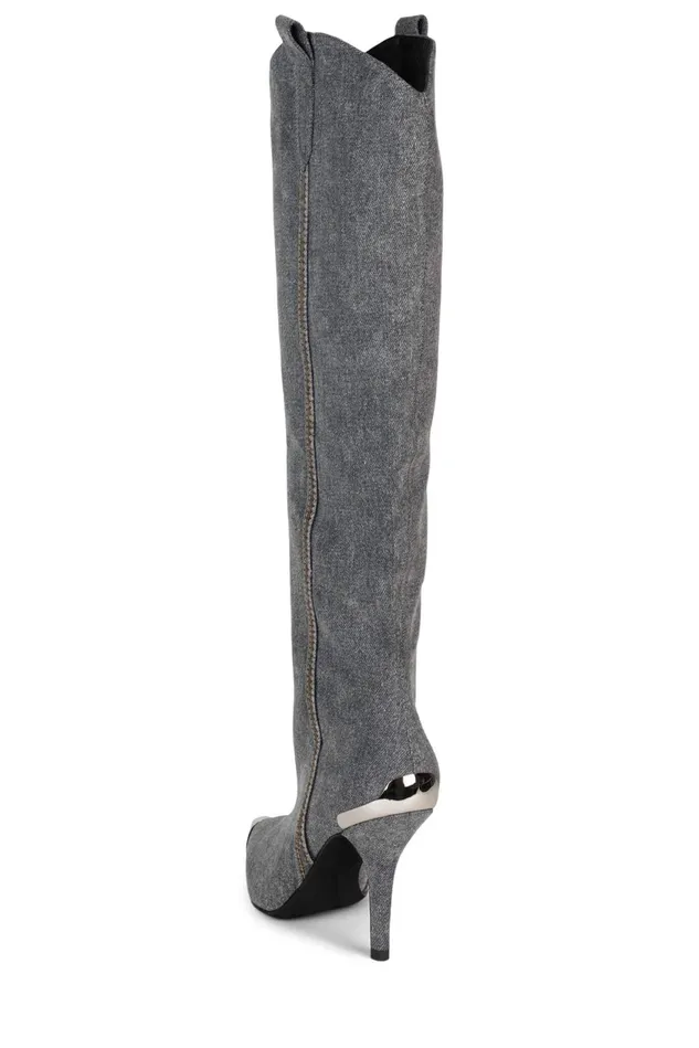 Women Jeffrey Campbell Knee To Thigh BYGOLLY Black Denim Pewter