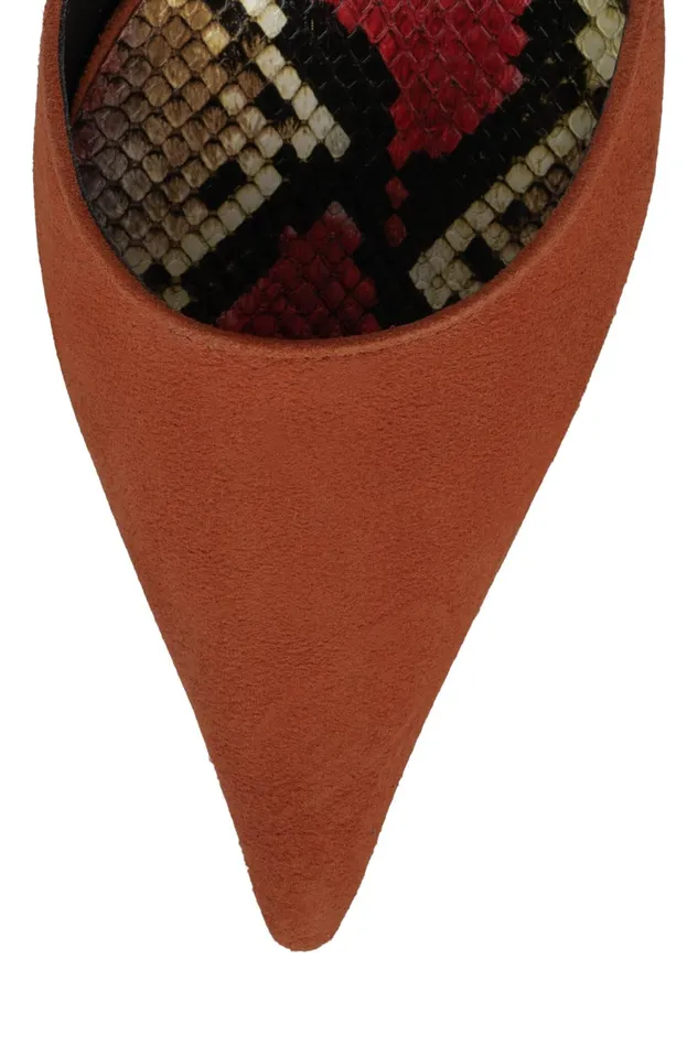 Women Jeffrey Campbell Mule OPERATIVE Rust Suede Red Snake
