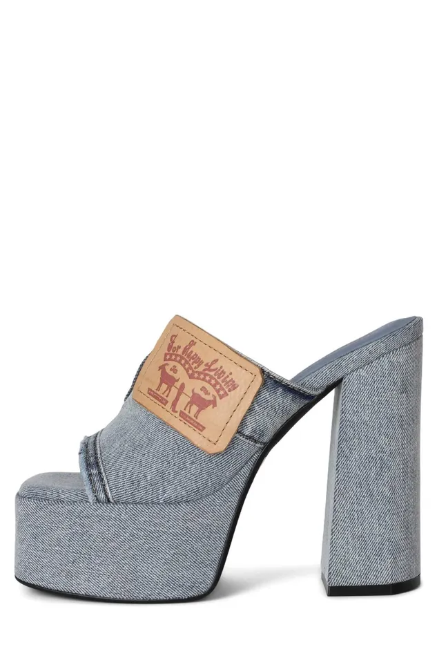 Women Jeffrey Campbell Sandal BACKPOCKET Light Blue Denim Tan
