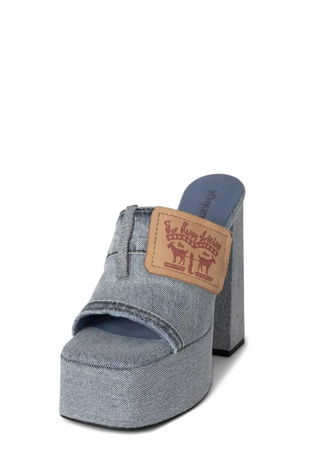 Women Jeffrey Campbell Sandal BACKPOCKET Light Blue Denim Tan