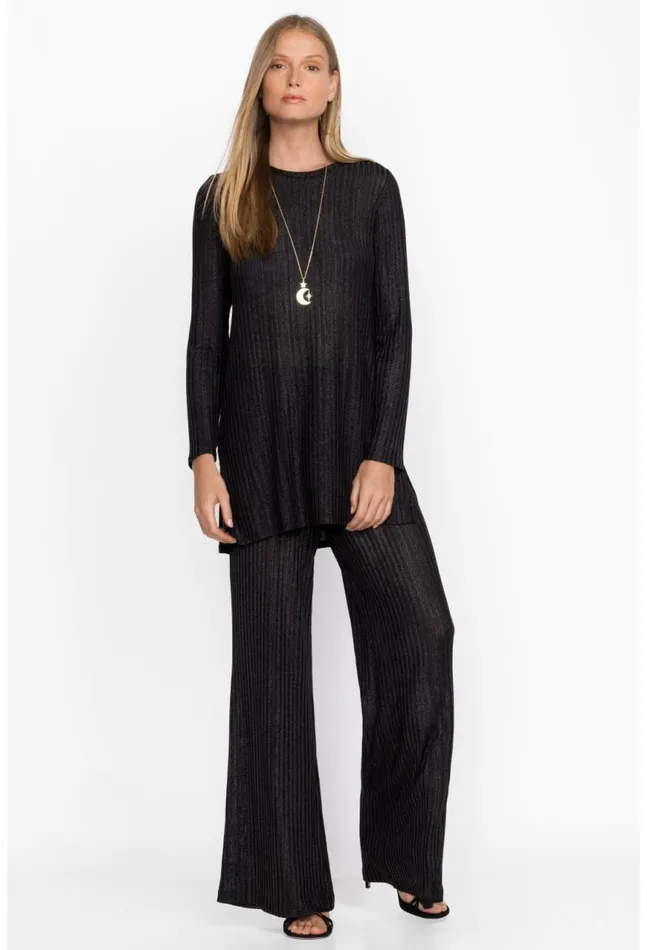 Women Jenna Metallic Easy Pant Black Johnny Was Bottoms