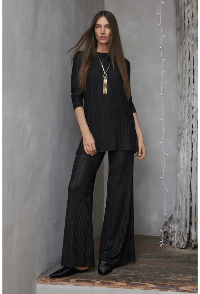 Women Jenna Metallic Easy Pant Black Johnny Was Bottoms