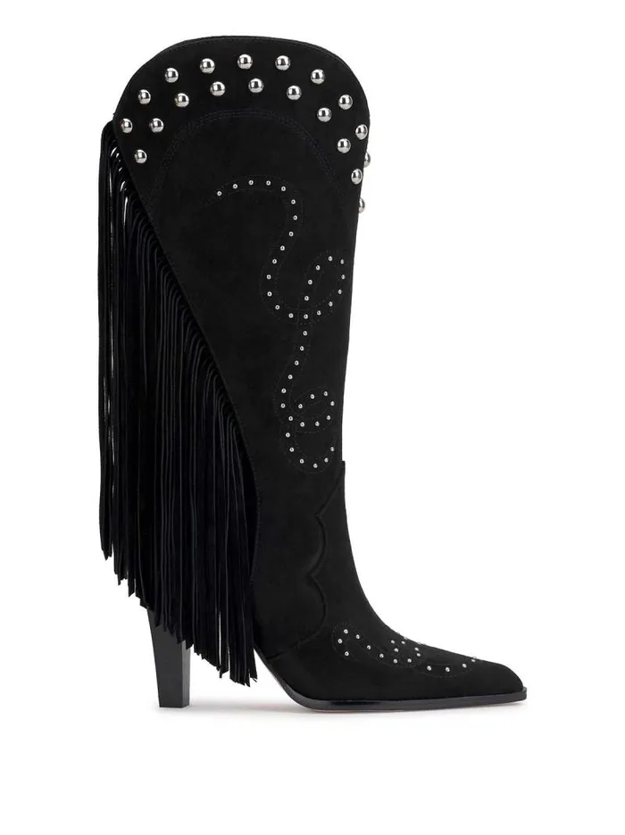 Women Jessica Simpson Boots and Booties Rosera Studded Fringe Boot In Black
