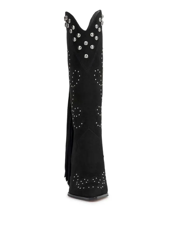 Women Jessica Simpson Boots and Booties Rosera Studded Fringe Boot In Black