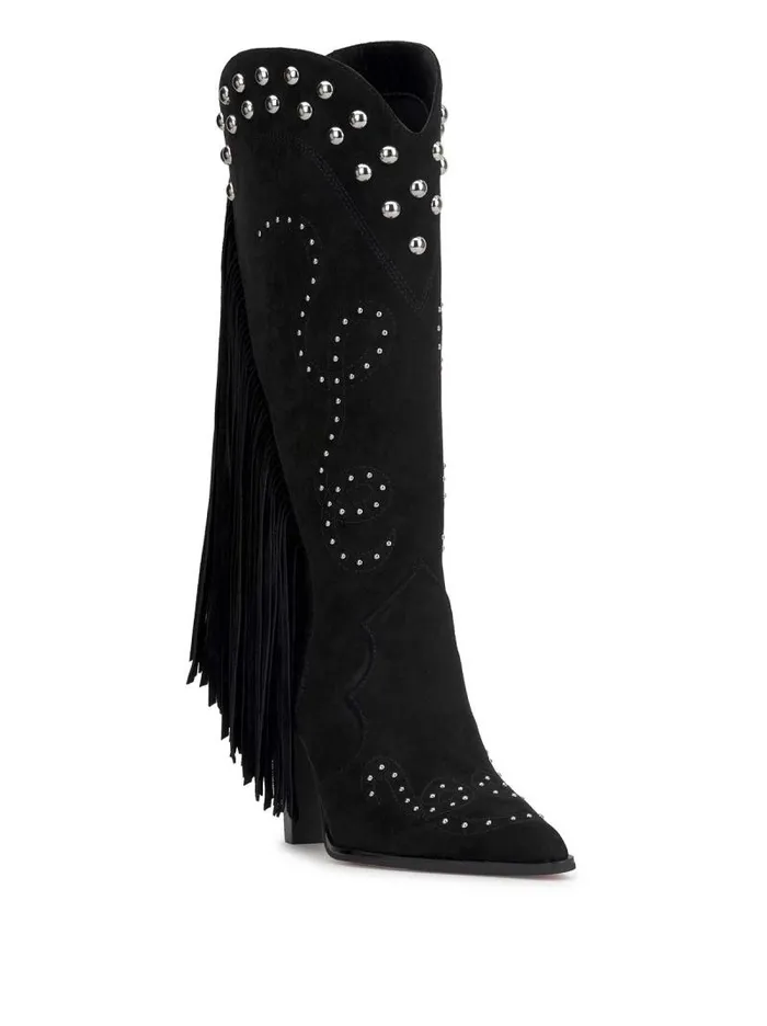 Women Jessica Simpson Boots and Booties Rosera Studded Fringe Boot In Black