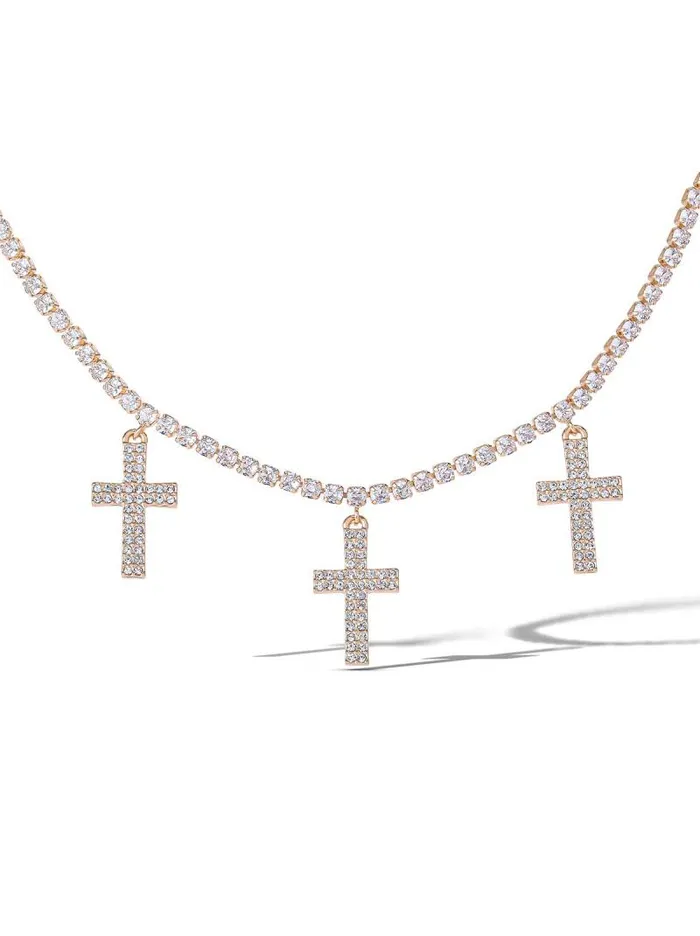 Women Jessica Simpson Necklaces Triple Cross Pave Necklace