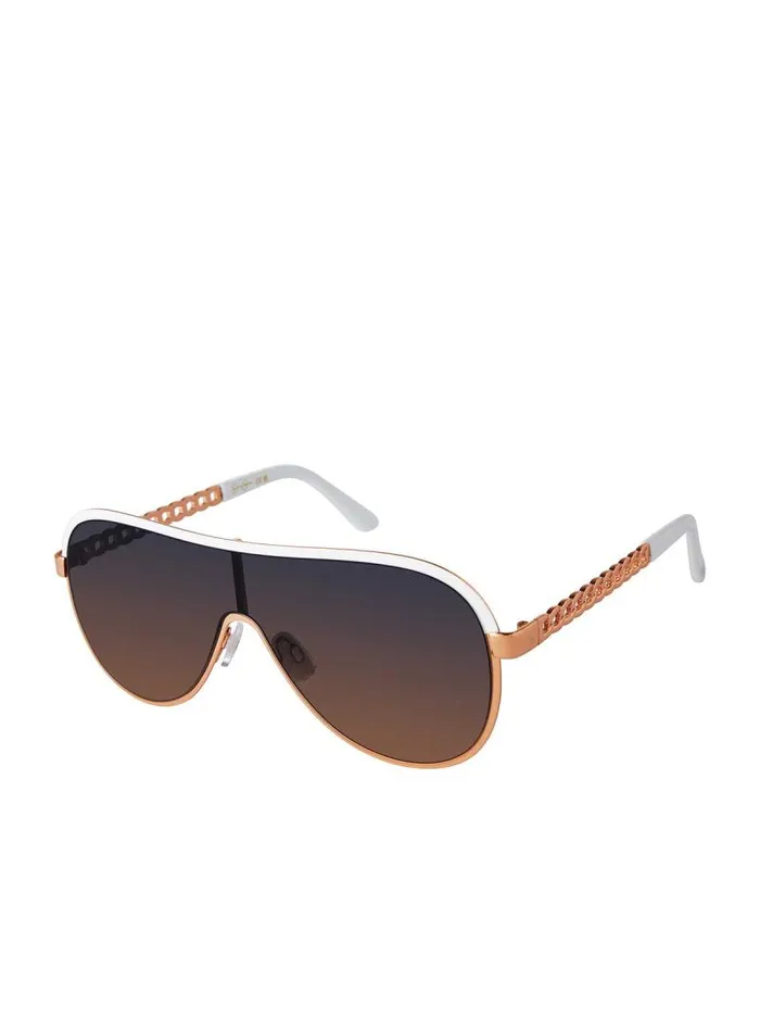 Women Jessica Simpson Sunglasses Metal Shield Aviator Pilot Sunglasses In Rose Gold and White Women Jessica Simpson Sunglasses Metal Shield Aviator Pilot Sunglasses In Rose Gold and White