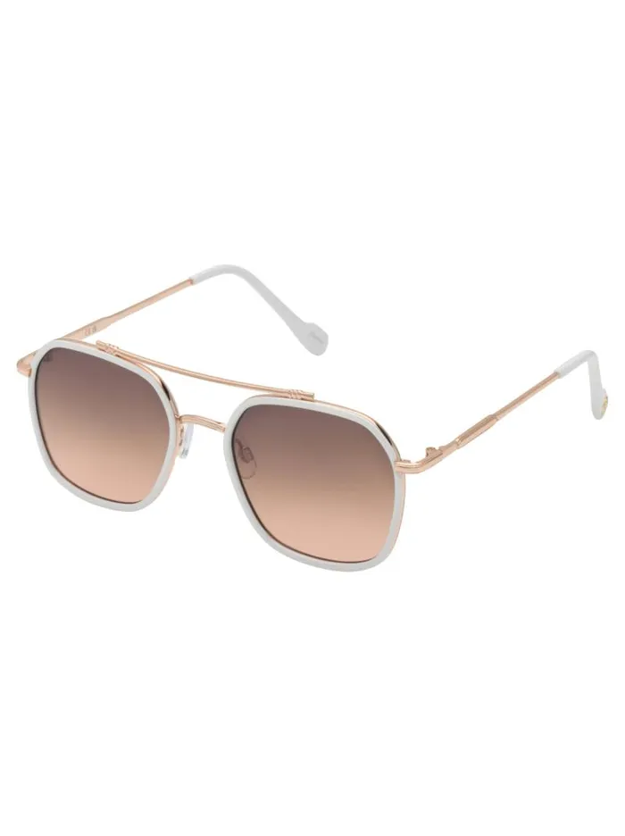 Women Jessica Simpson Sunglasses Square Metal Aviator Pilot Sunglasses In Rose Gold and White Women Jessica Simpson Sunglasses Square Metal Aviator Pilot Sunglasses In Rose Gold and White