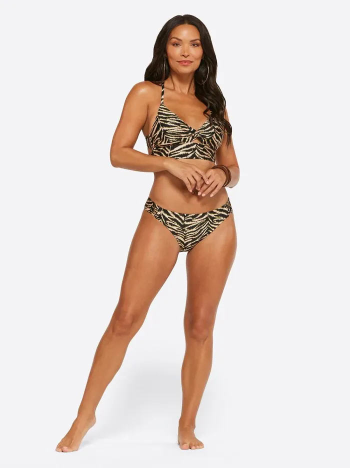 Women Jessica Simpson Swim Eazy Zebra Side Shirred Hipster In Black Multi