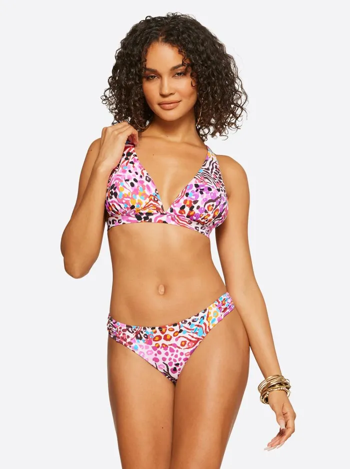 Women Jessica Simpson Swim French Exit Full Support Triangle Bra In Pink Multi