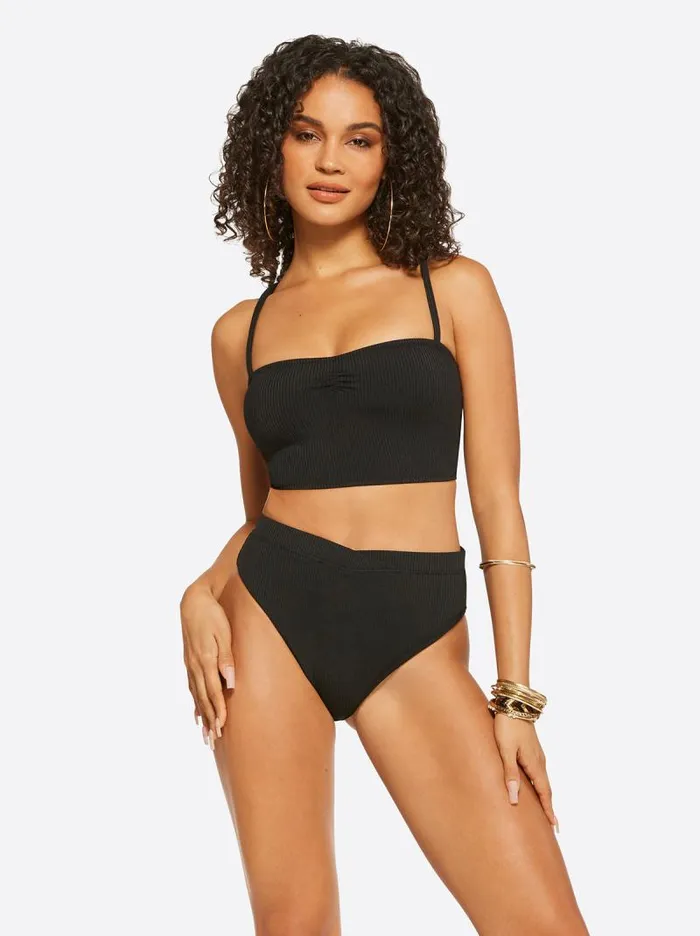 Women Jessica Simpson Swim Textured Solids Open Back Tank In Black