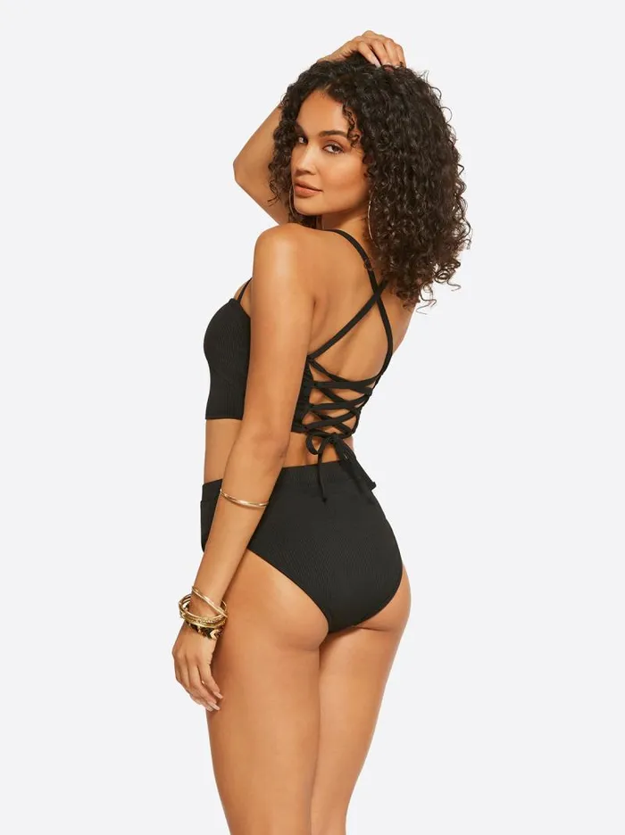 Women Jessica Simpson Swim Textured Solids Open Back Tank In Black