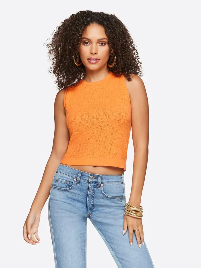 Women Jessica Simpson Tops and Tees Ivy Mesh Tank In Mandarin Orange