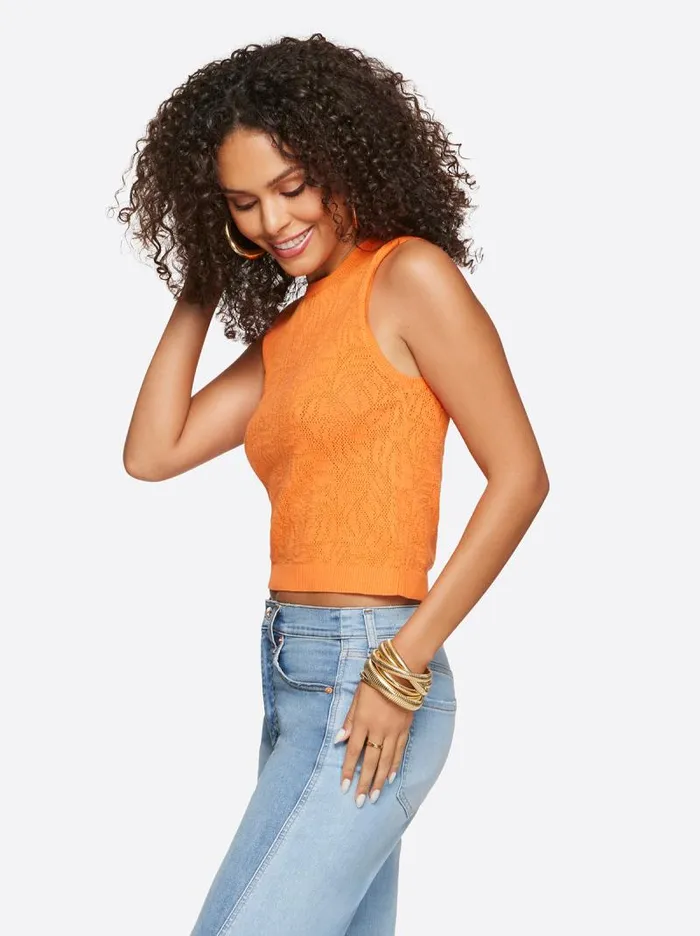 Women Jessica Simpson Tops and Tees Ivy Mesh Tank In Mandarin Orange