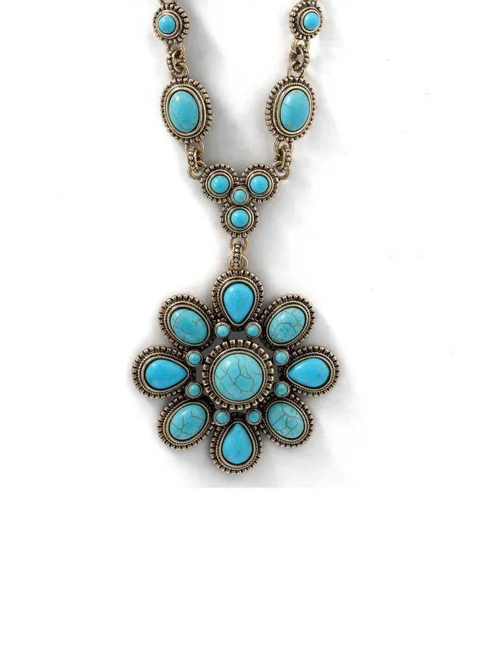 Women Jessica Simpson Turquoise Collection Large Turquoise Stone Flower Necklace In Gold Women Jessica Simpson Turquoise Collection Large Turquoise Stone Flower Necklace In Gold